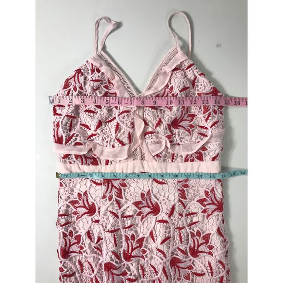 Bardot Women's 6 / Small Pink Red Lace Dress Date Night Wedding Guest Delicate - Picture 11 of 11